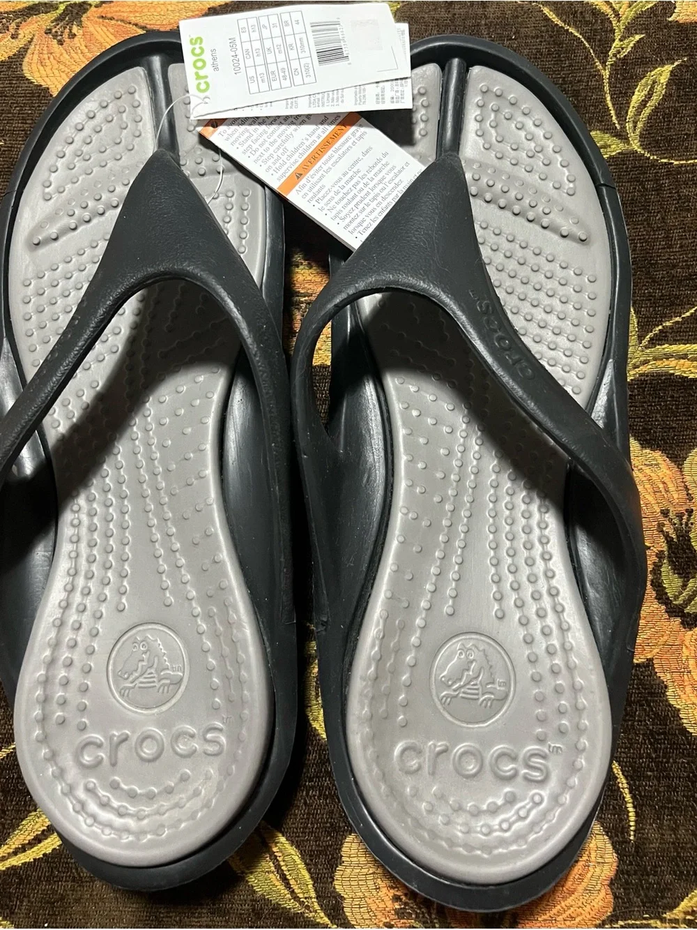 CROCS Men’s Black and Light Gray Flip Flops
